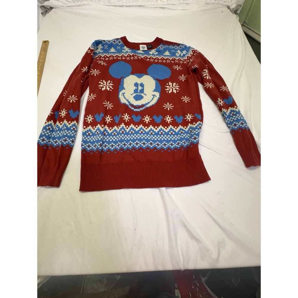 Mickey Mouse Christmas Sweater Mens Small Red Fair Isle Crew Celebrate Together